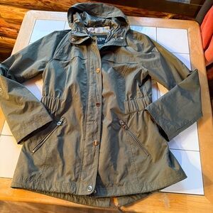 GUESS Olive Green Hooded Anorak Rain Jacket Size L EC